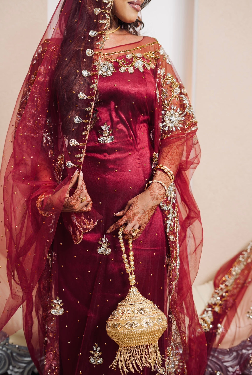 Burgundy Boqortoyo bridal diraac- Rent