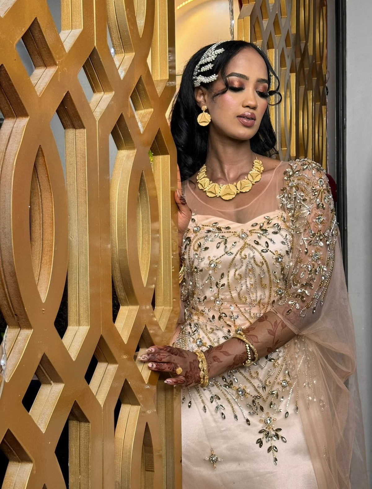 Peach xariir bridal diraac - Rent